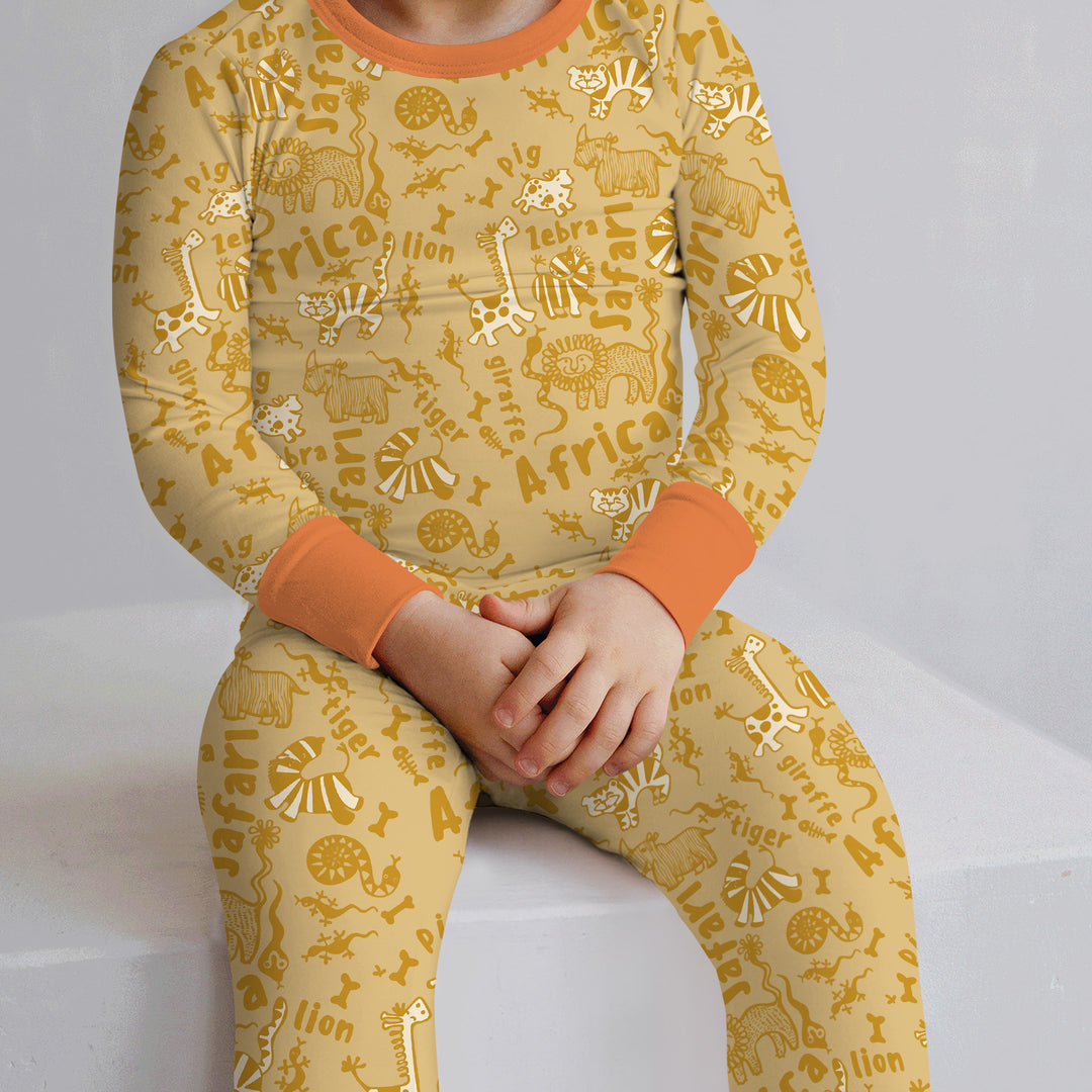 Handdrawn African Animals Two Piece Long Sleeve Pajama Set