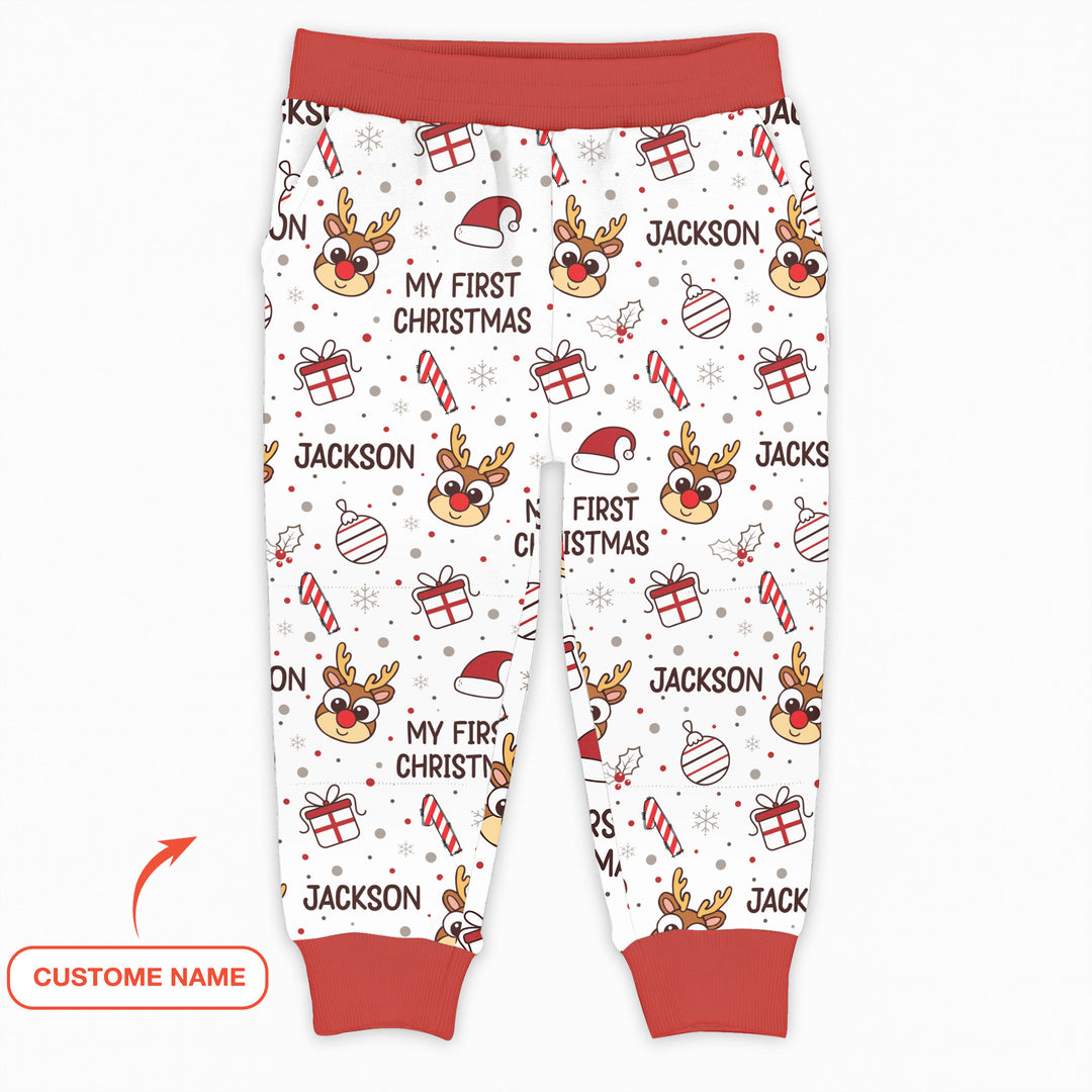Custom Name Reindeer Doodle My First Christmas Jogger