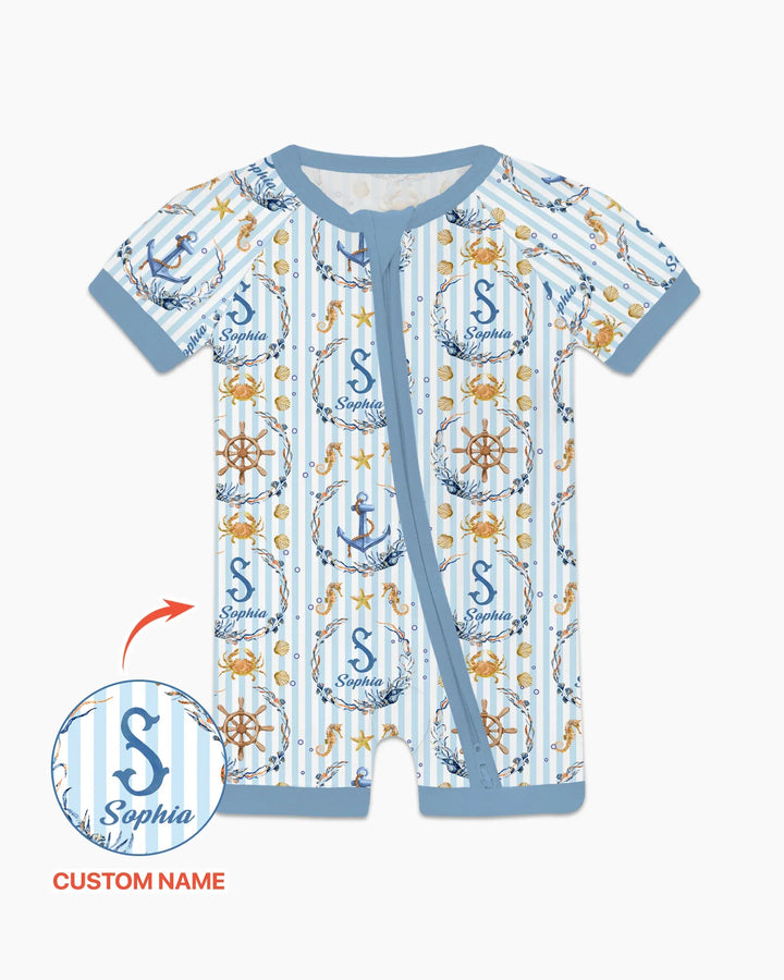 Bon Voyage - Pijama corto de bambú con cremallera y nombre personalizado