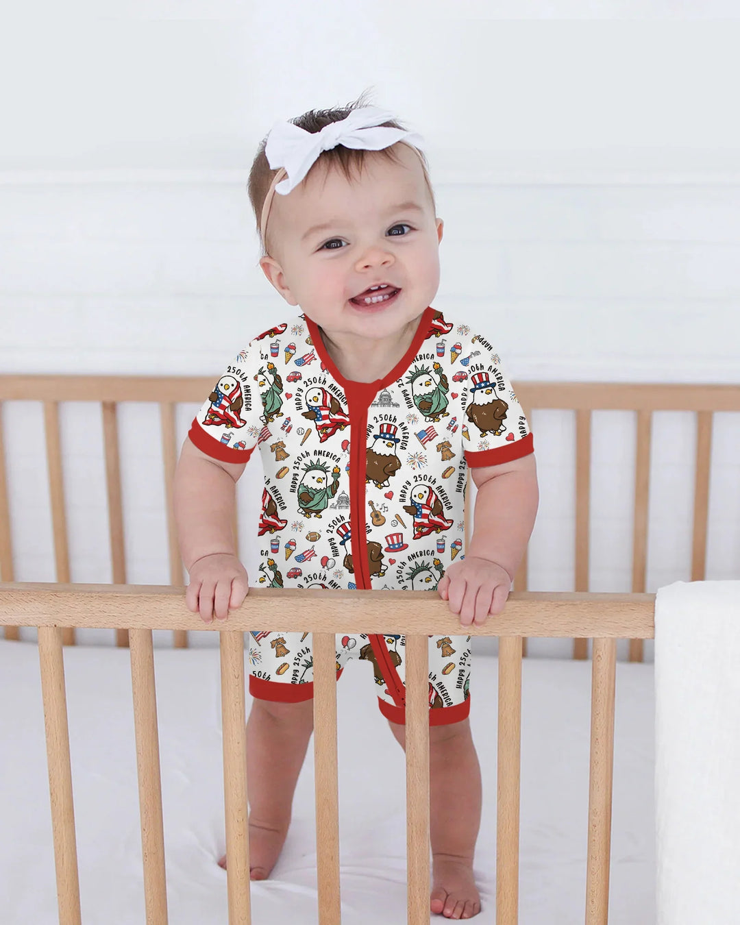 Happy 250th America Cute Patriotic Eagles Family Matching Bamboo Shorty Zippy