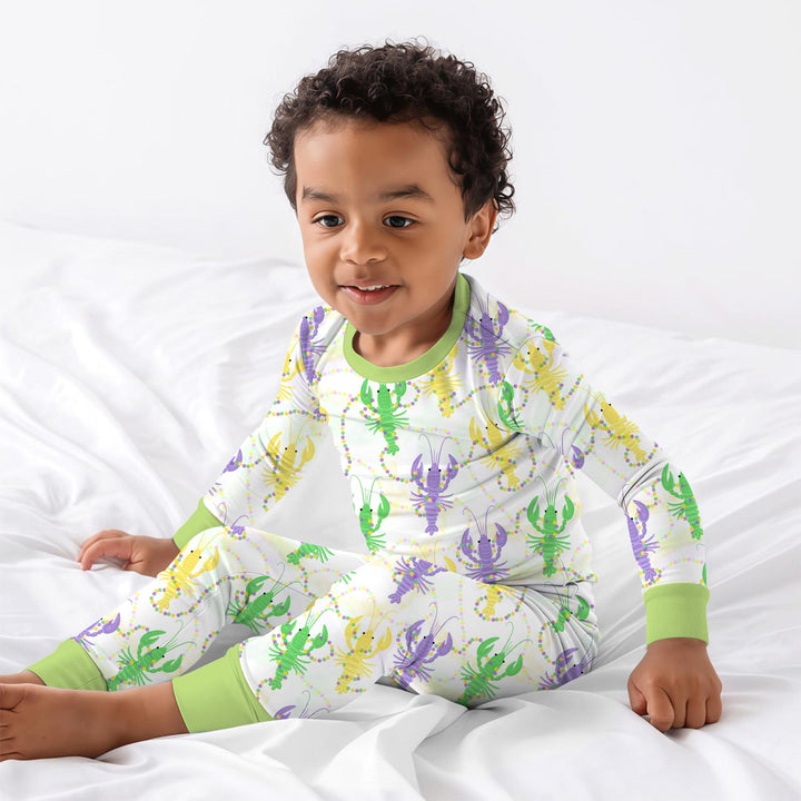 Mardi Gras Crawfish Family Matching Two Piece Long Sleeve Pajama Set