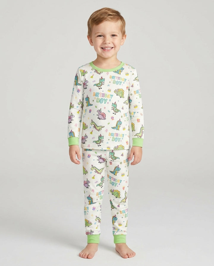 Dino Birthday Boy Bamboo Two Piece Long Sleeve Pajama Set