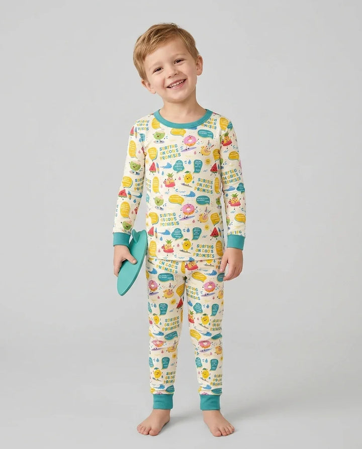Summer Fruits Surfing On God's Promises Bamboo Two Piece Long Sleeve Pajama Set