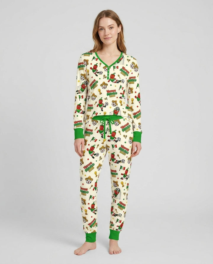 Cartoon World Soccer Vamos Mexico Family Matching Bamboo Women Pajama Set