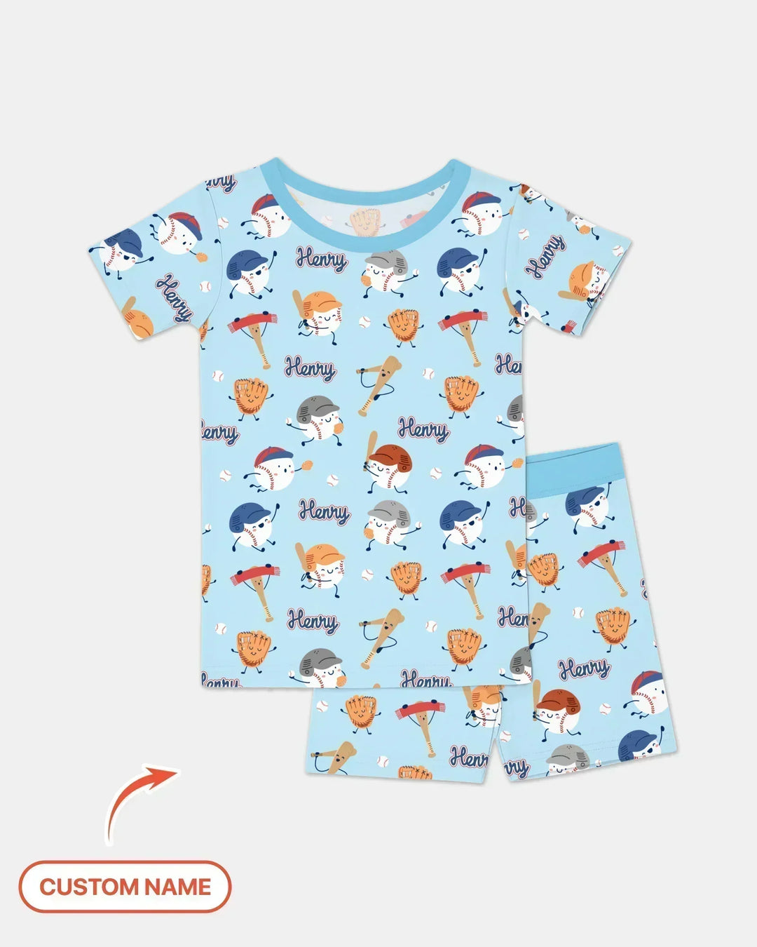 Custom Name Ballparl Family Matching Bamboo Two Piece Short Sleeve Shorts Pajama Set