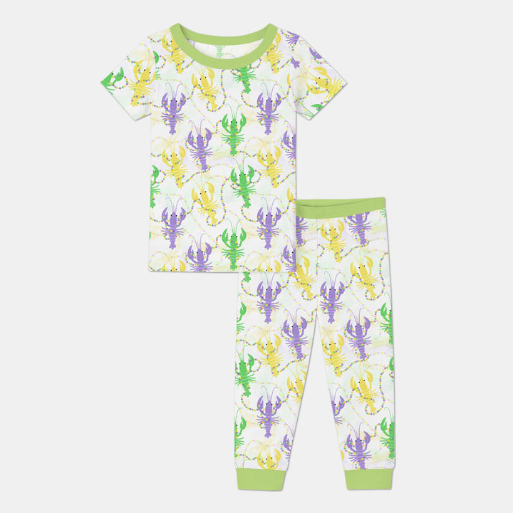 Mardi Gras Crawfish Family Matching Two Piece Short Sleeve Pajama Set