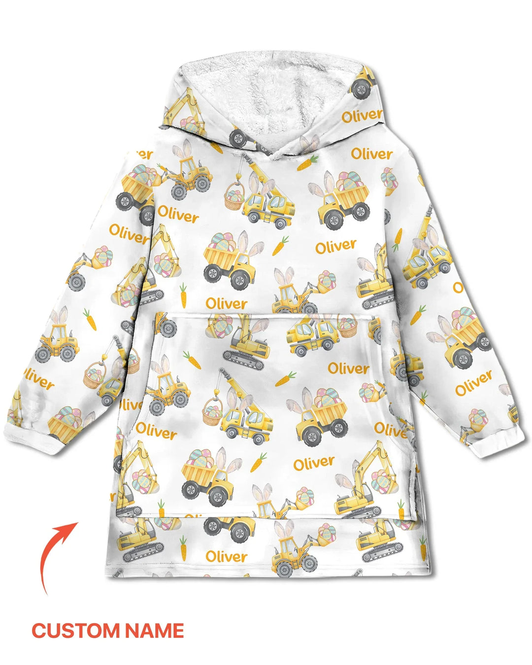 Custom Name Eggs-cavator Construction Blanket Hoodie