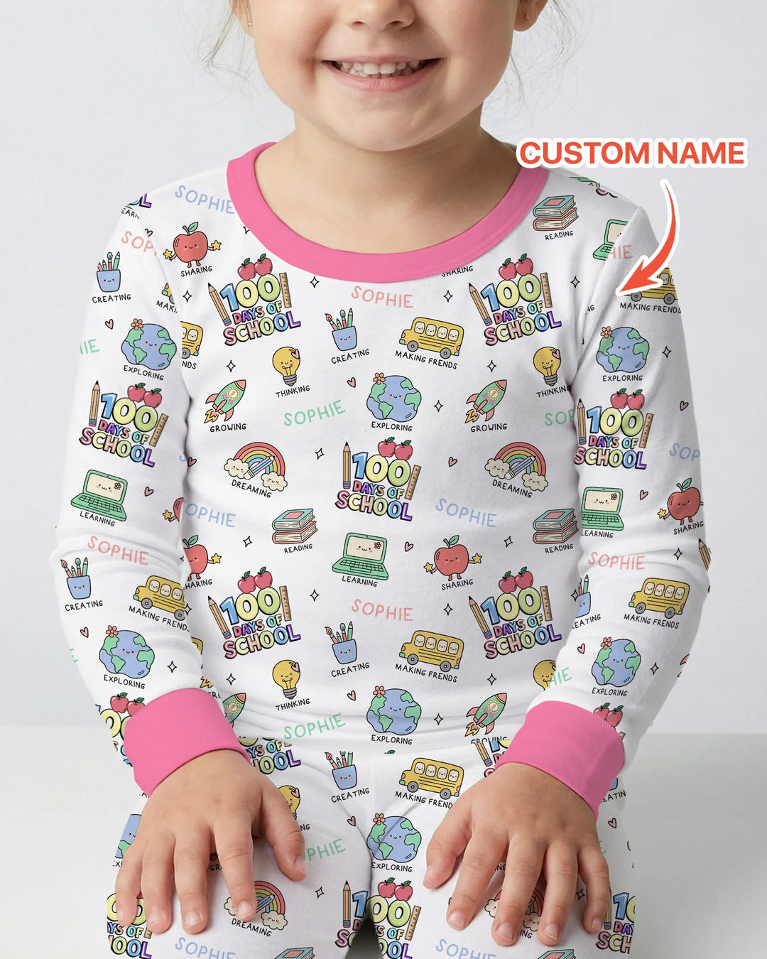 Custom Name Celebration Hundred Days Two Piece Long Sleeve Pajama Set