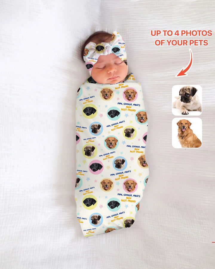 New Best Friend Custom Name And Pet Photos swaddle blanket