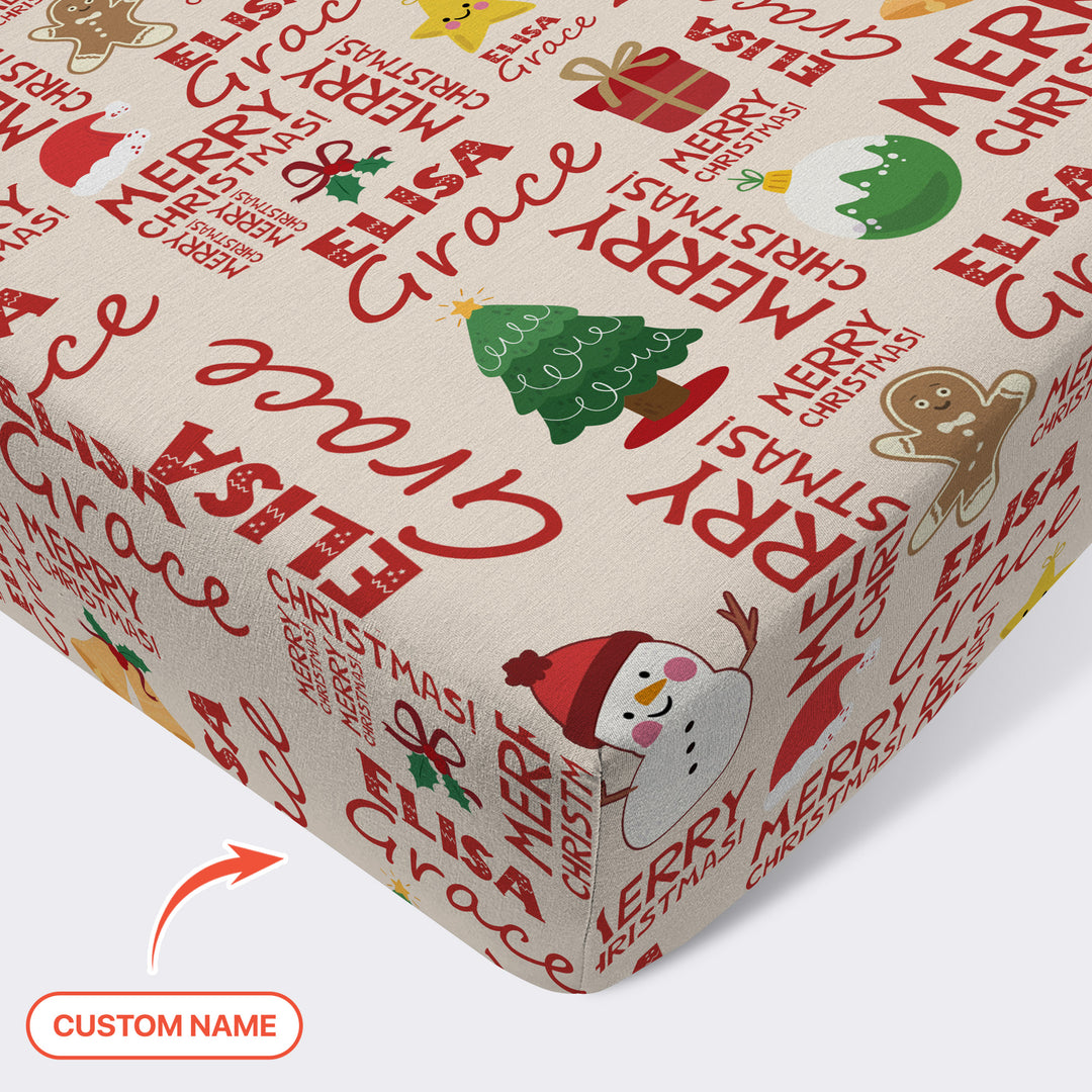 Custom Name Merry Christmas Fitted Crib Sheet