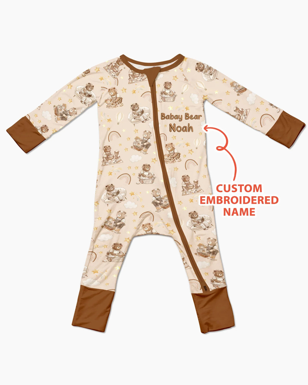 Custom Embroidered Name Mama Bear and Baby Bear Bamboo Convertible Zippy