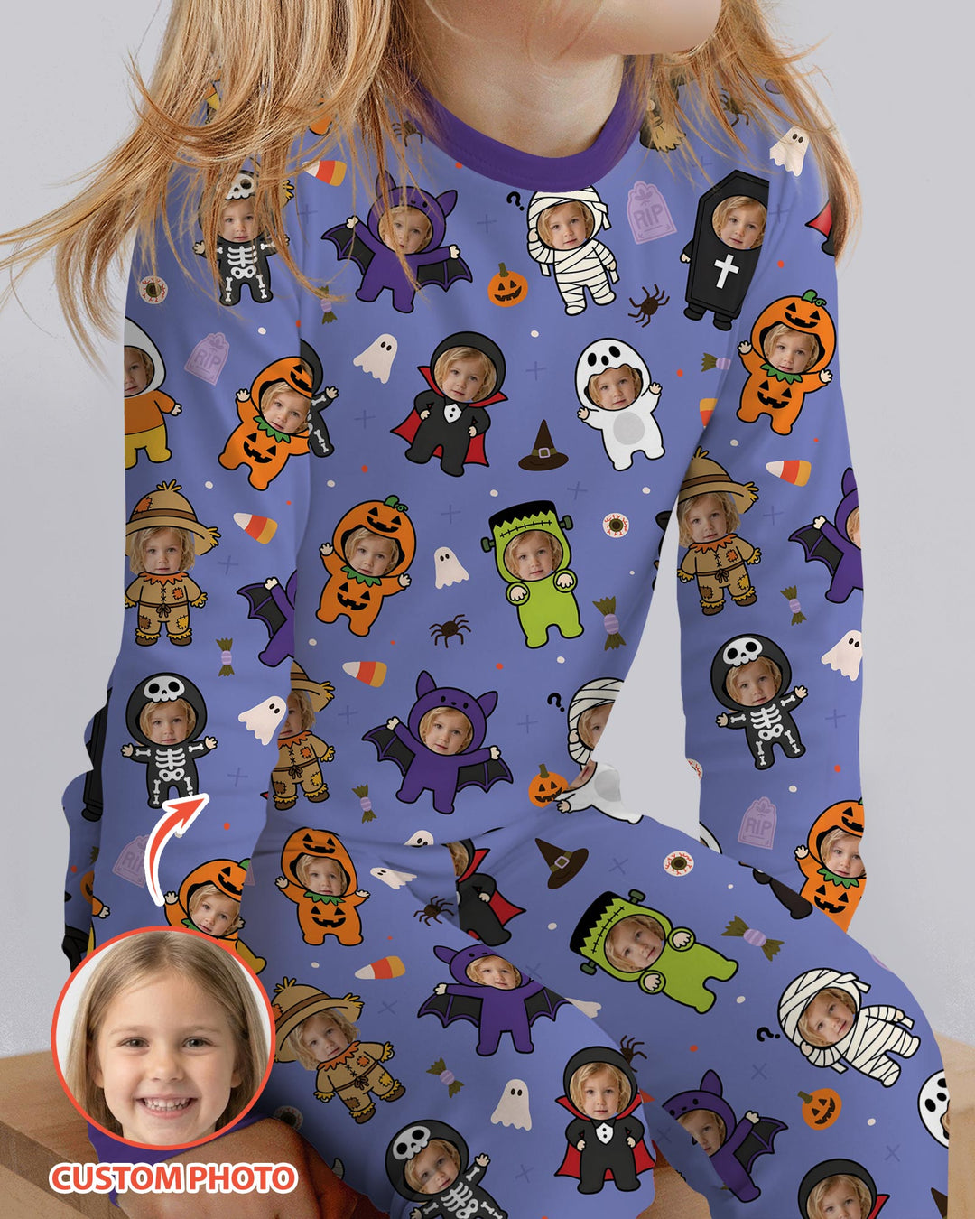 Custom Photo Little Halloween Crew Bamboo Two Piece Long Sleeve Pajama Set