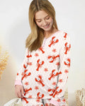 Conjunto de pijama de mujer con estampado de bambú y cangrejo de río