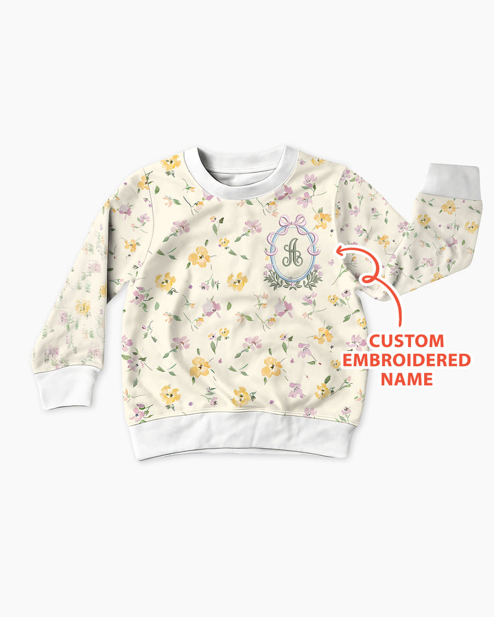 Custom Embroidered Name Floral Bamboo Crewneck Sweatshirt