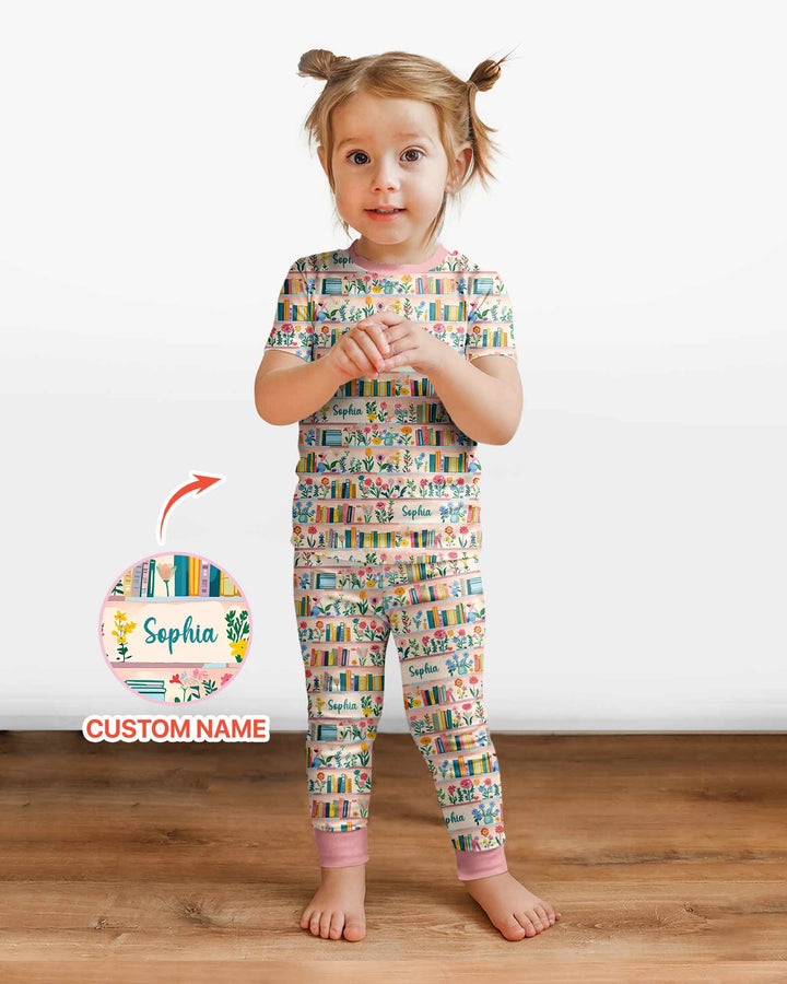 Personalized Book Lover Bamboo Two Piece Short Sleeve Pajama Set