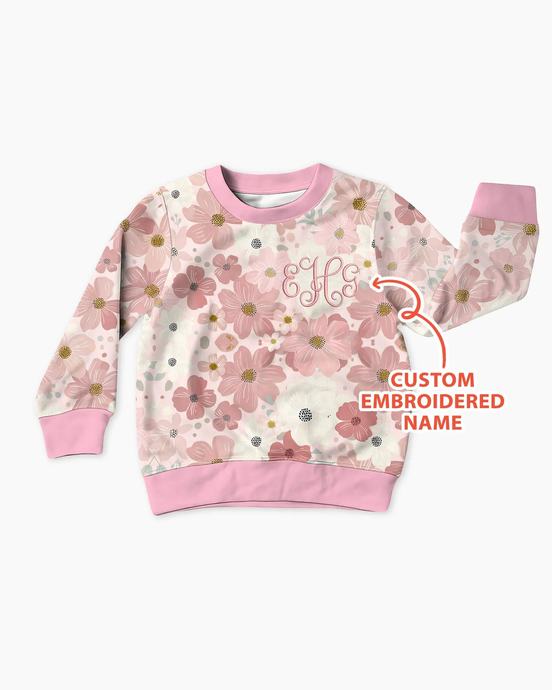 Sudadera de cuello redondo de bambú con nombre bordado personalizado y diseño floral