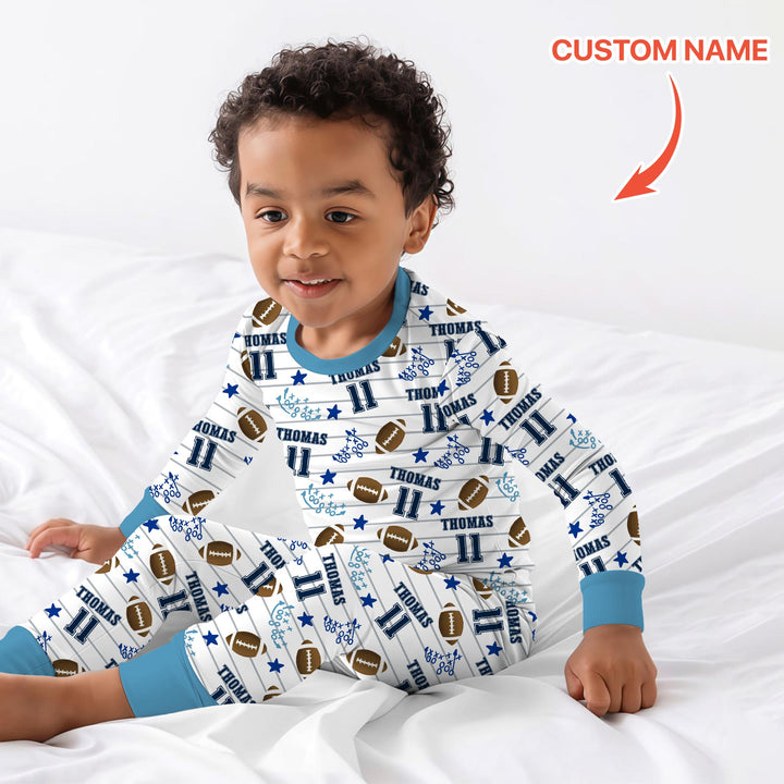 Custom Name Football Time Two Piece Long Sleeve Pajama Set