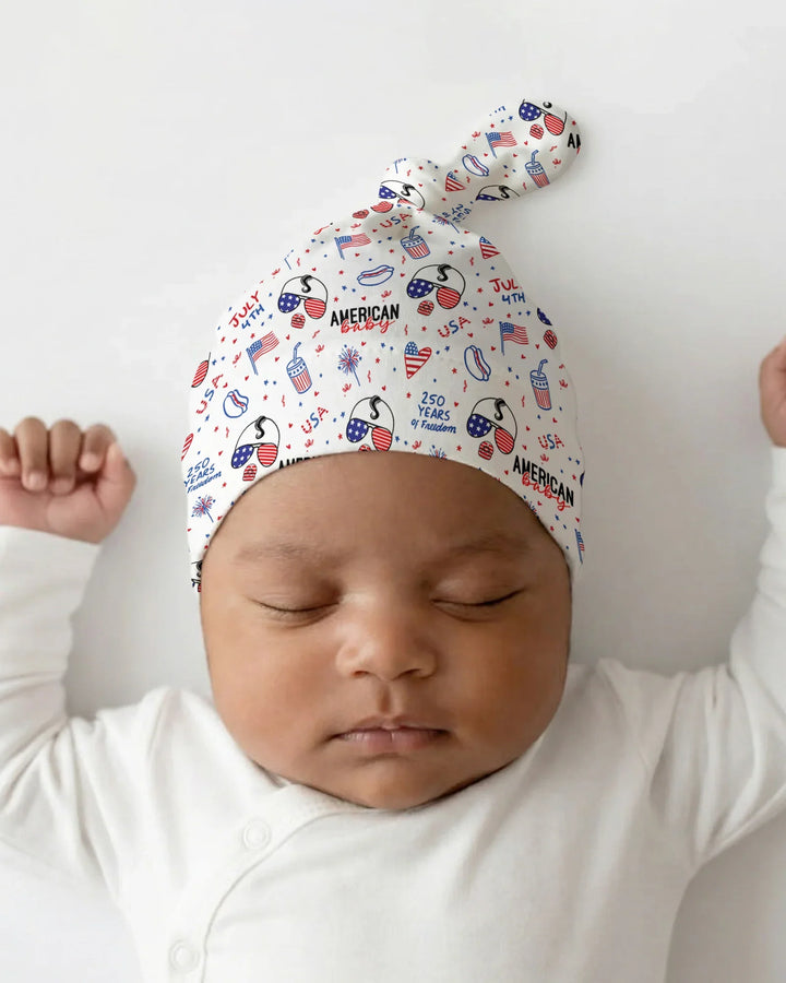 Doodle American Flag Glasses Family Matching Bamboo Knotted Hat