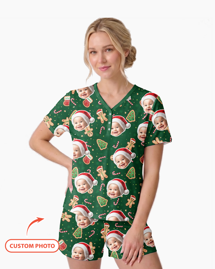 Custom Photo Funny Family Bamboo Women Short Sleeve Short Pajama Set