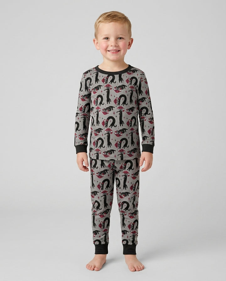 Mushroom Cat Mischief Bamboo Two Piece Long Sleeve Pajama Set