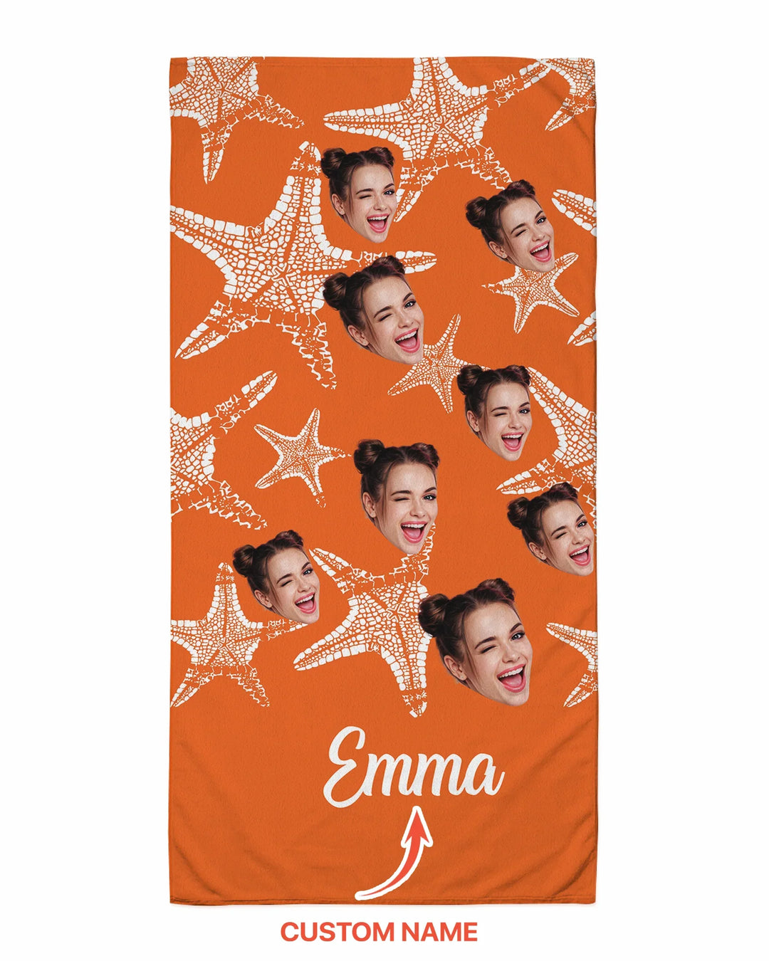 Custom Photo Starfish With Names Bamboo Beach Towel