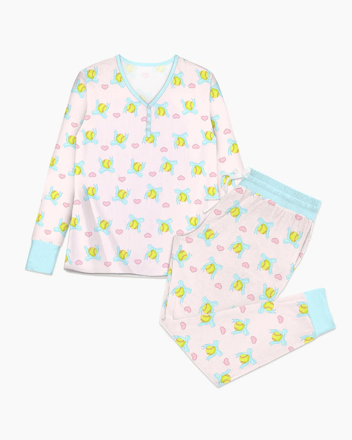 Softbal Coquette Schleifen Damen Schlafanzug Set