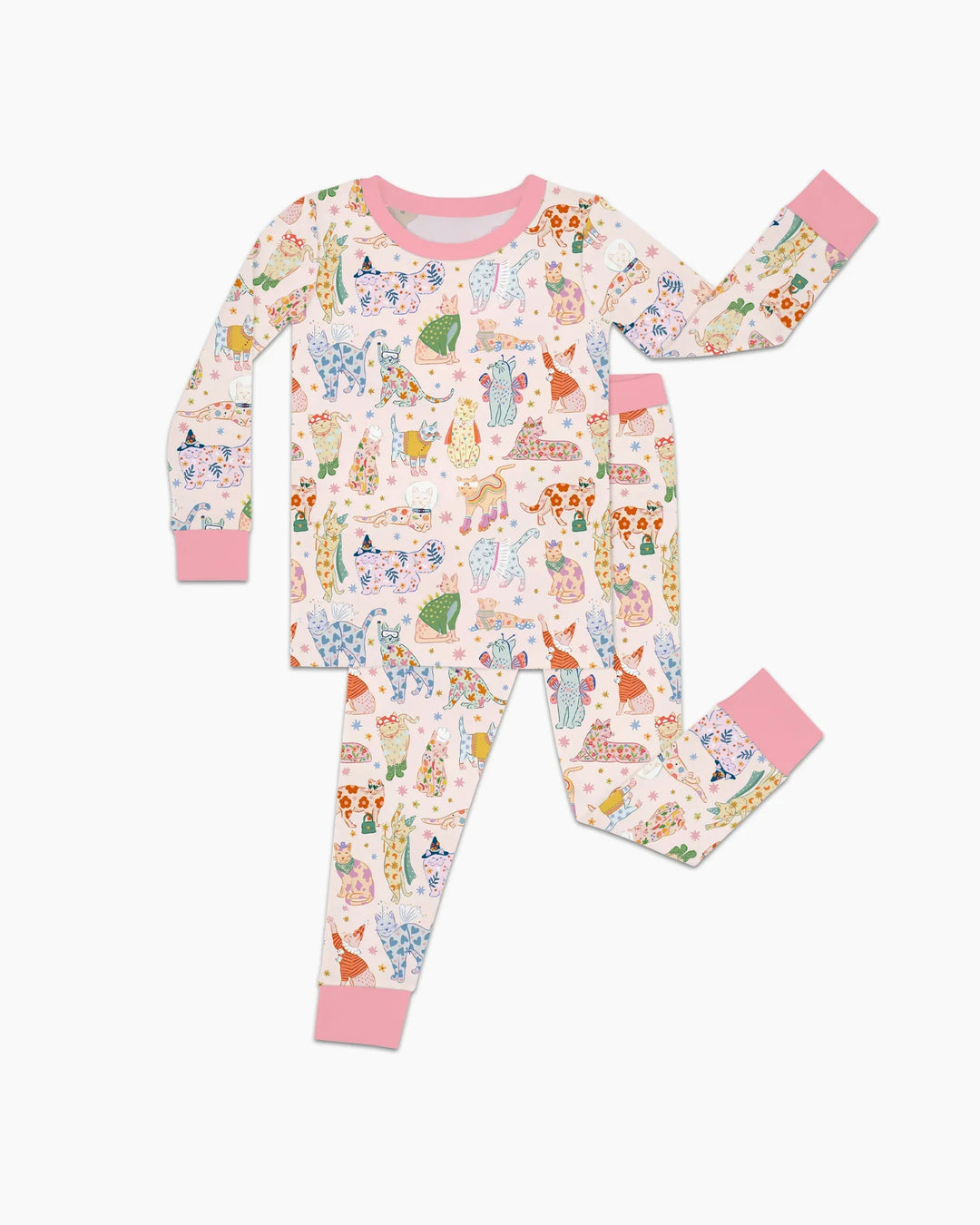 Whimsical Cat Parade Two Piece Long Sleeve Pajama Set