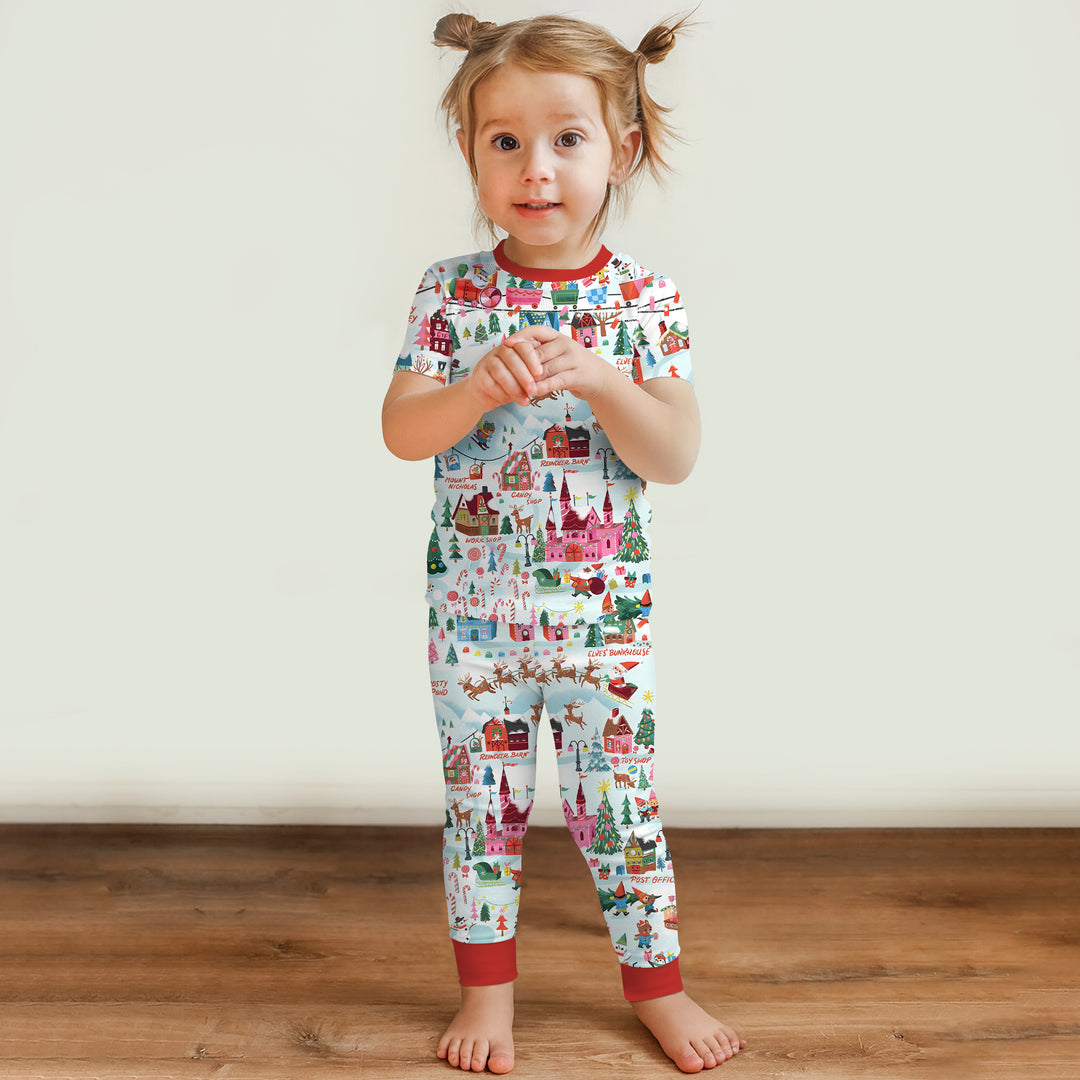 Santa's City Maps Two Piece Short Sleeve Pajama Set
