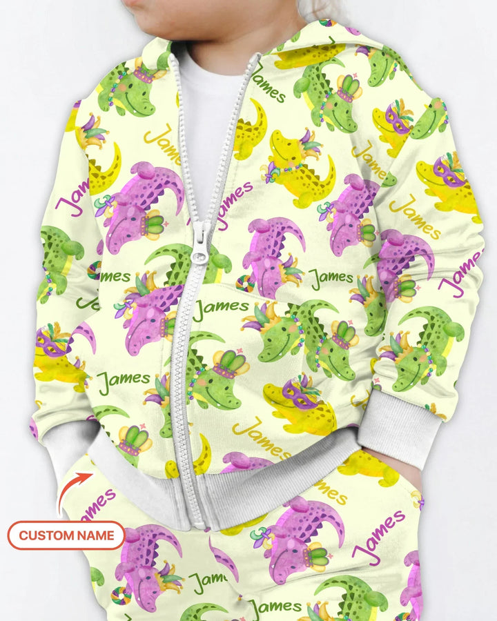 Custom Name Mardi Gras Alligator Bamboo Zip Hoodie