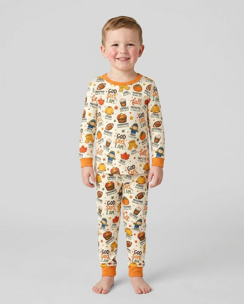 God says I am FALL Bamboo Two Piece Long Sleeve Pajama Set