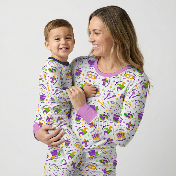 Mardi Gras Family Matching Two Piece Long Sleeve Pajama Set