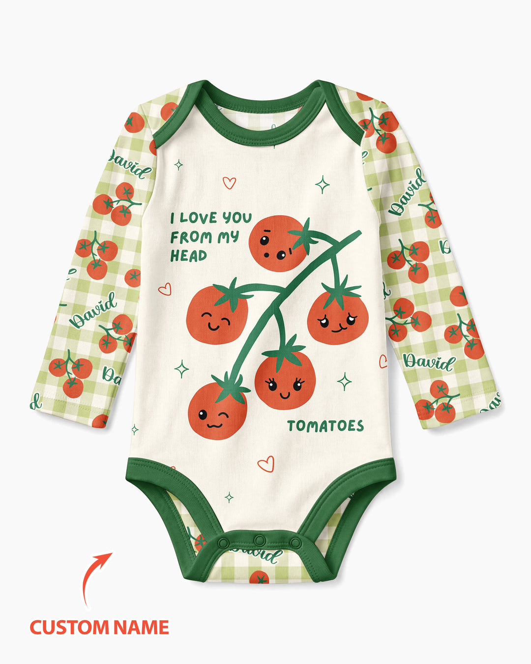 I Love You From My Head Tomatoes Custom Name Bamboo Bodysuit
