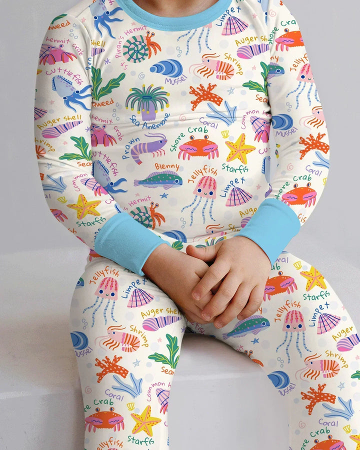 Conjunto de pijama de dos piezas de bambú de manga larga Tide Pool Pals