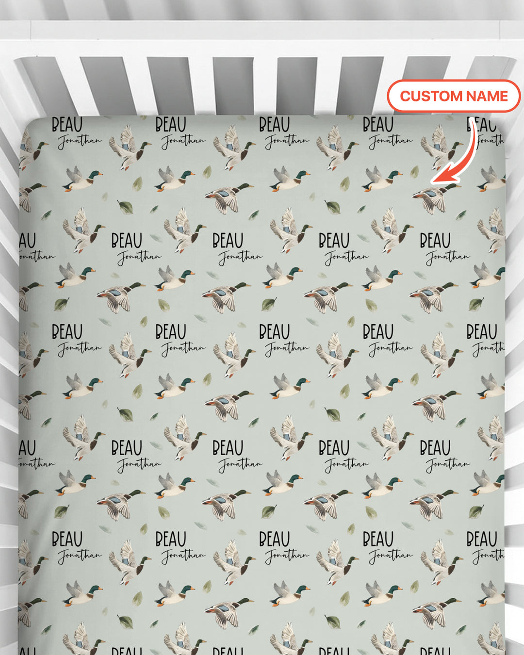 Custom Name Mallard Duck Fitted Crib Sheet