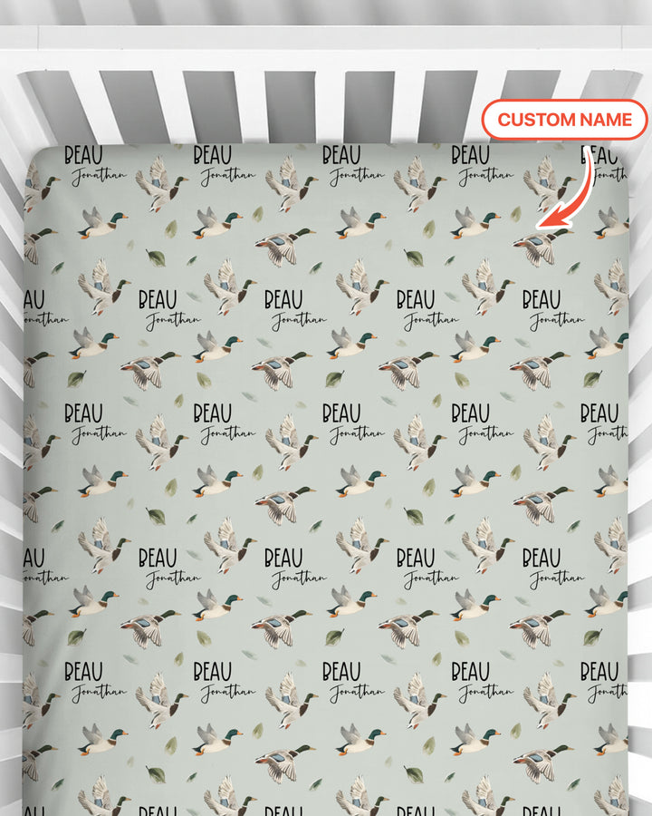 Custom Name Mallard Duck Fitted Crib Sheet