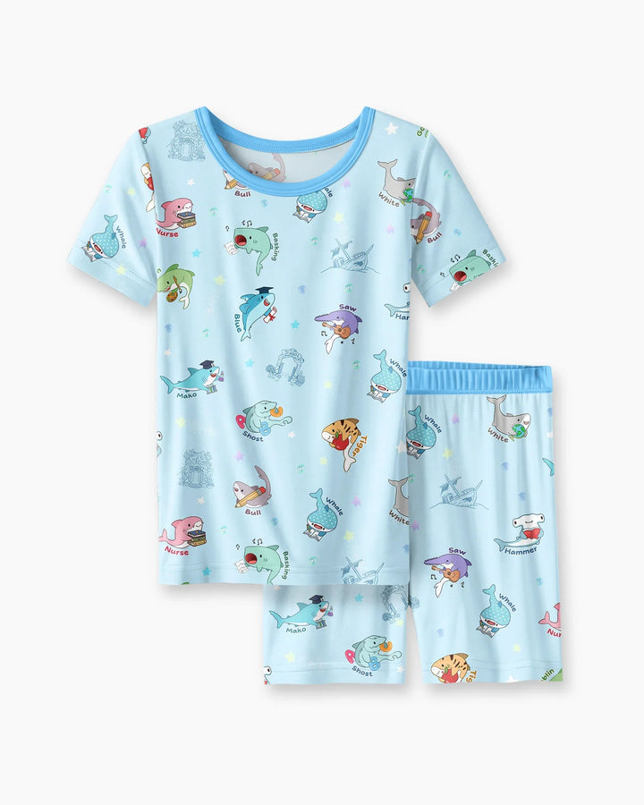 Shark School Bamboo Two Piece Short Sleeve Shorts Pajama Set