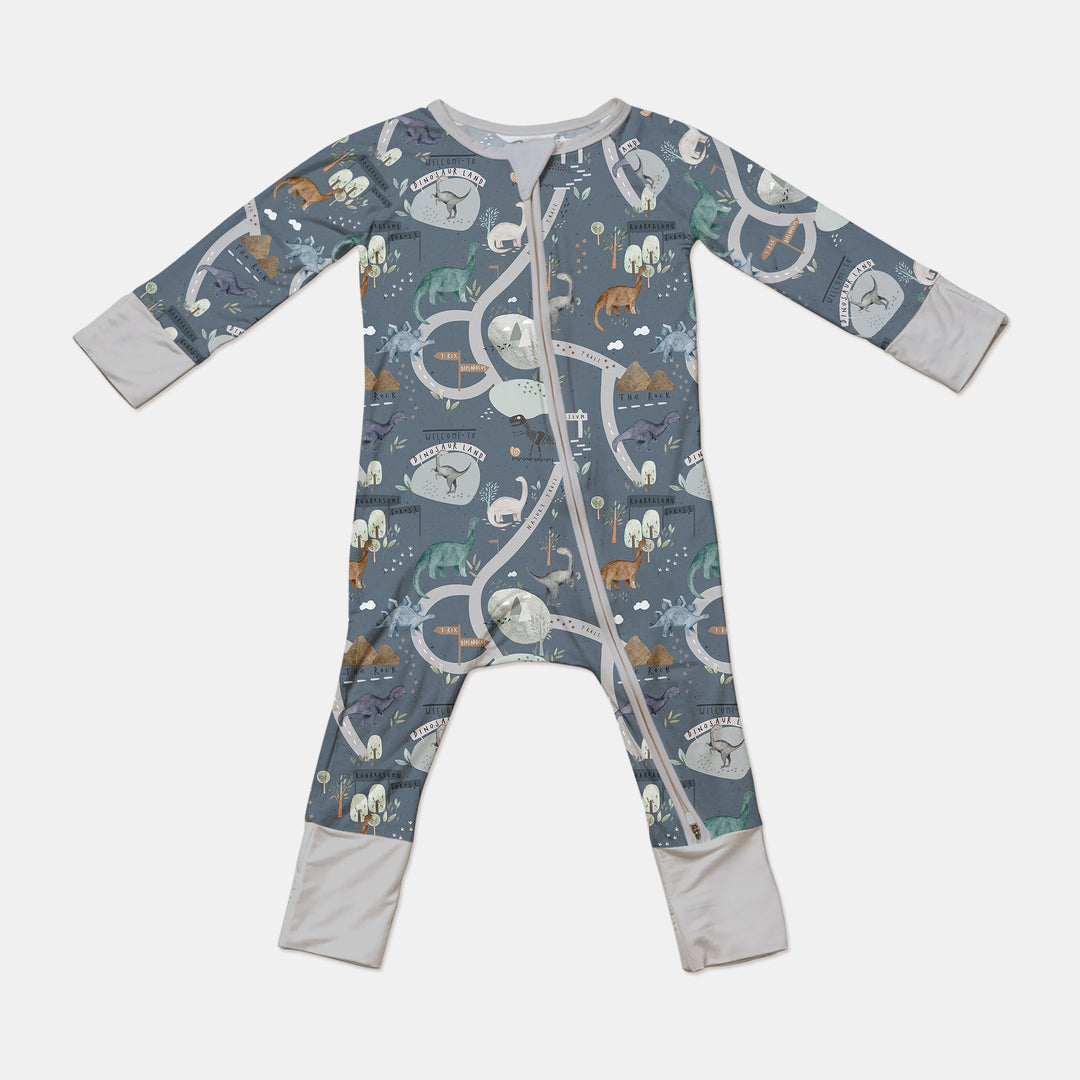 Dinosaur Route Map Convertible Zippered Romper