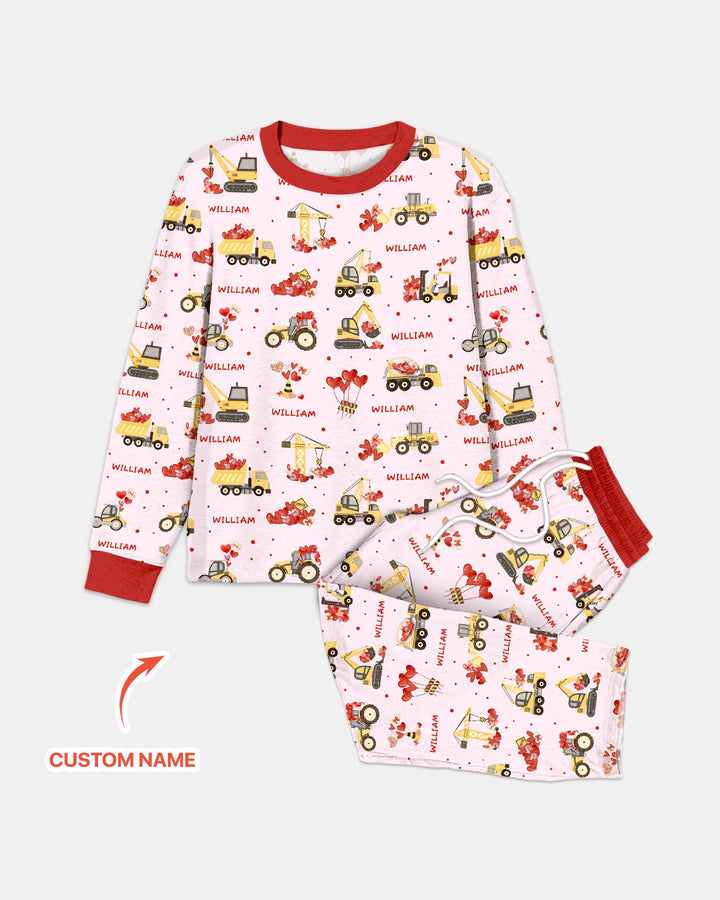 Custom Name Valentine Trucks Family Matching Men's Pajama Set