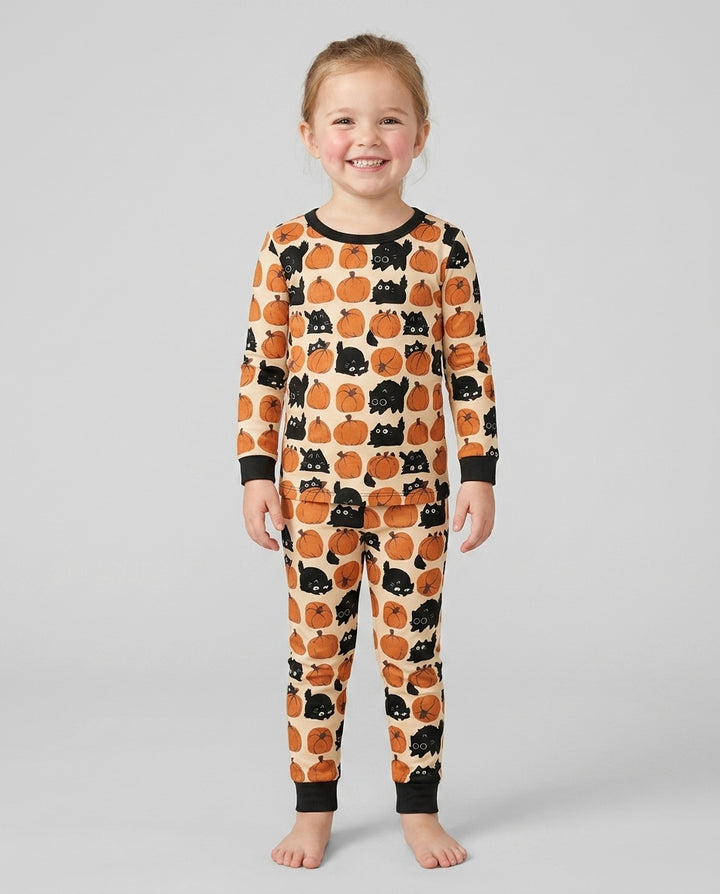 Black Cat Pumpkins Bamboo Two Piece Long Sleeve Pajama Set