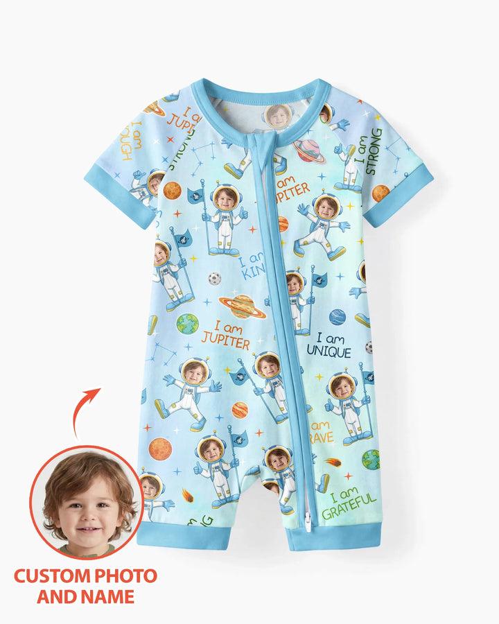 Custom Photo Kid Affirmations I Am Kind Astronaut Bamboo Shorty Zippy