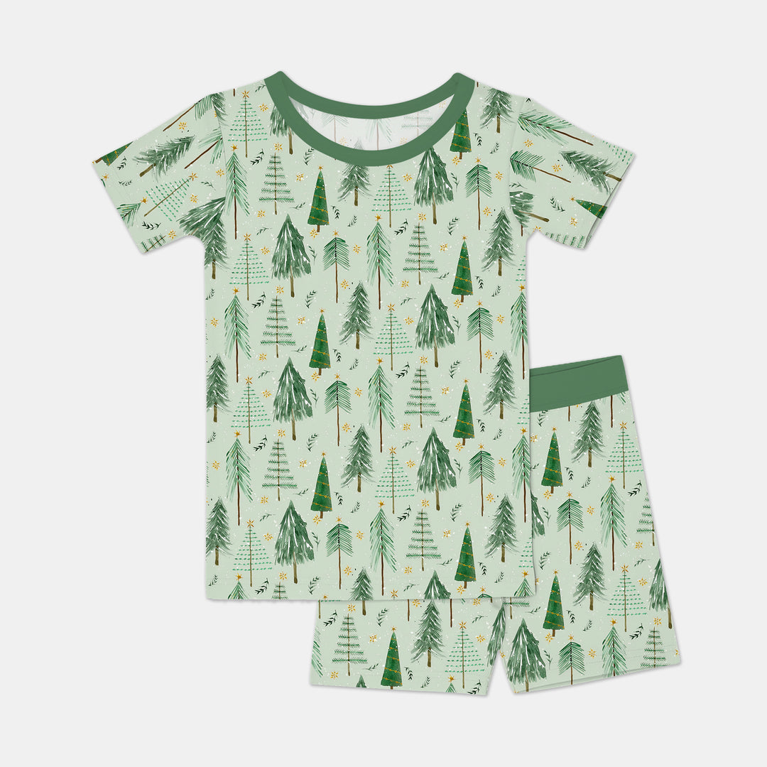 Green Christmas Tree Farm Two Piece Short Sleeve Shorts Pajama Set