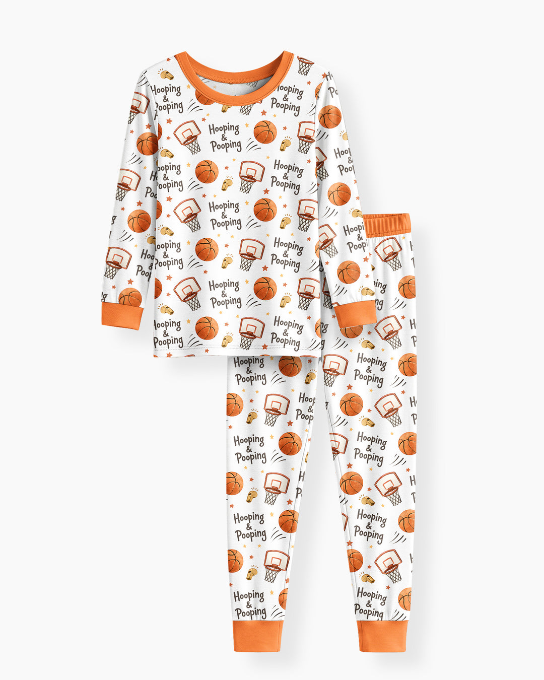 Funny Basketball Hooping & Pooping Bamboo Two Piece Long Sleeve Pajama Set