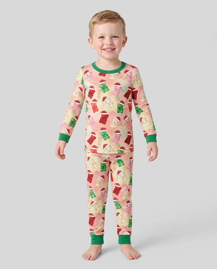Gummy Bear Santa Christmas Bamboo Two Piece Long Sleeve Pajama Set