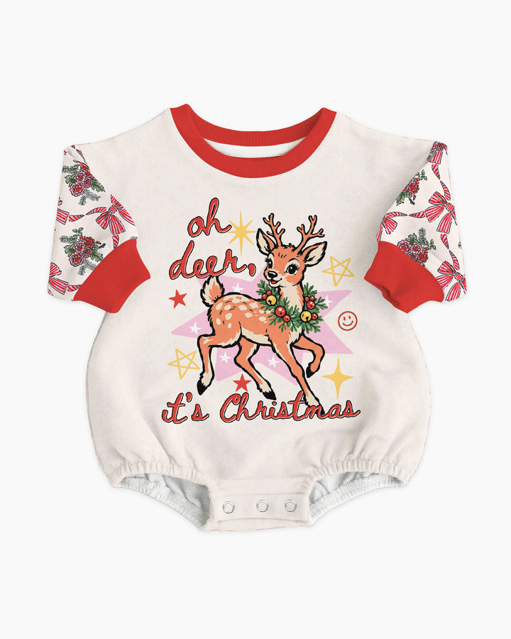Vintage Oh Deer Christmas Bamboo Bubble Romper