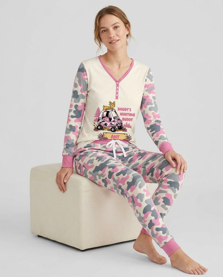Custom Name Daddy's Hunting Buddy Bamboo Women Pajama Set
