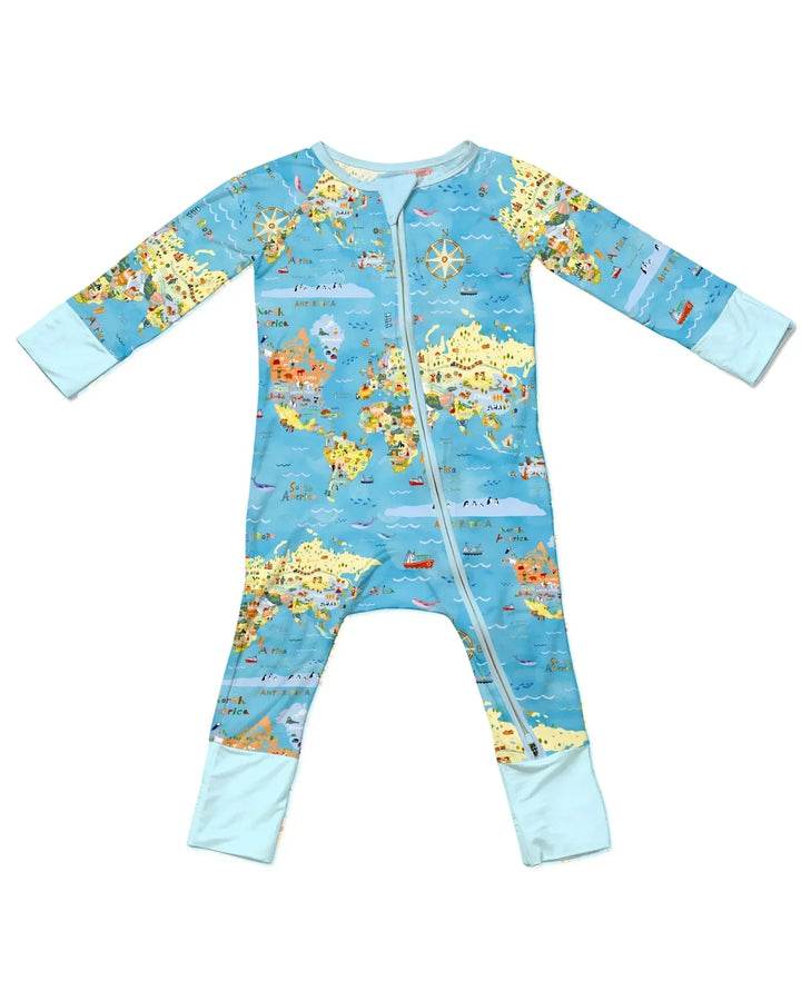 Whimsical World Map Family Matching Bamboo Convertible Zippy