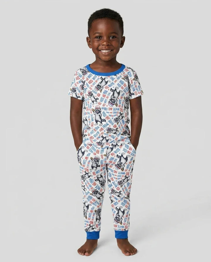 Red White and Feral Bamboo Two Piece Short Sleeve Pajama Set
