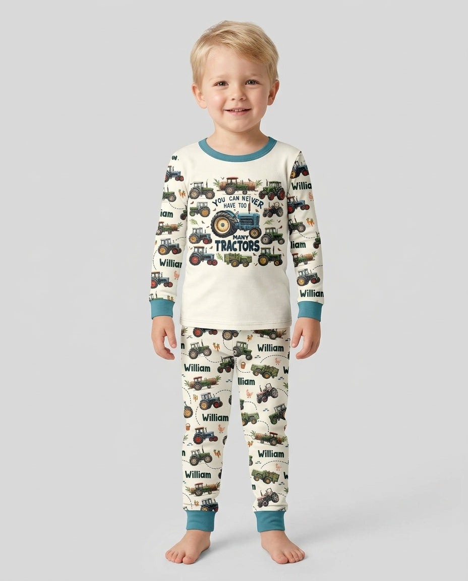 You Can Never Have Too Many Tractors Custom Name Bamboo Two Piece Long Sleeve Pajama Set