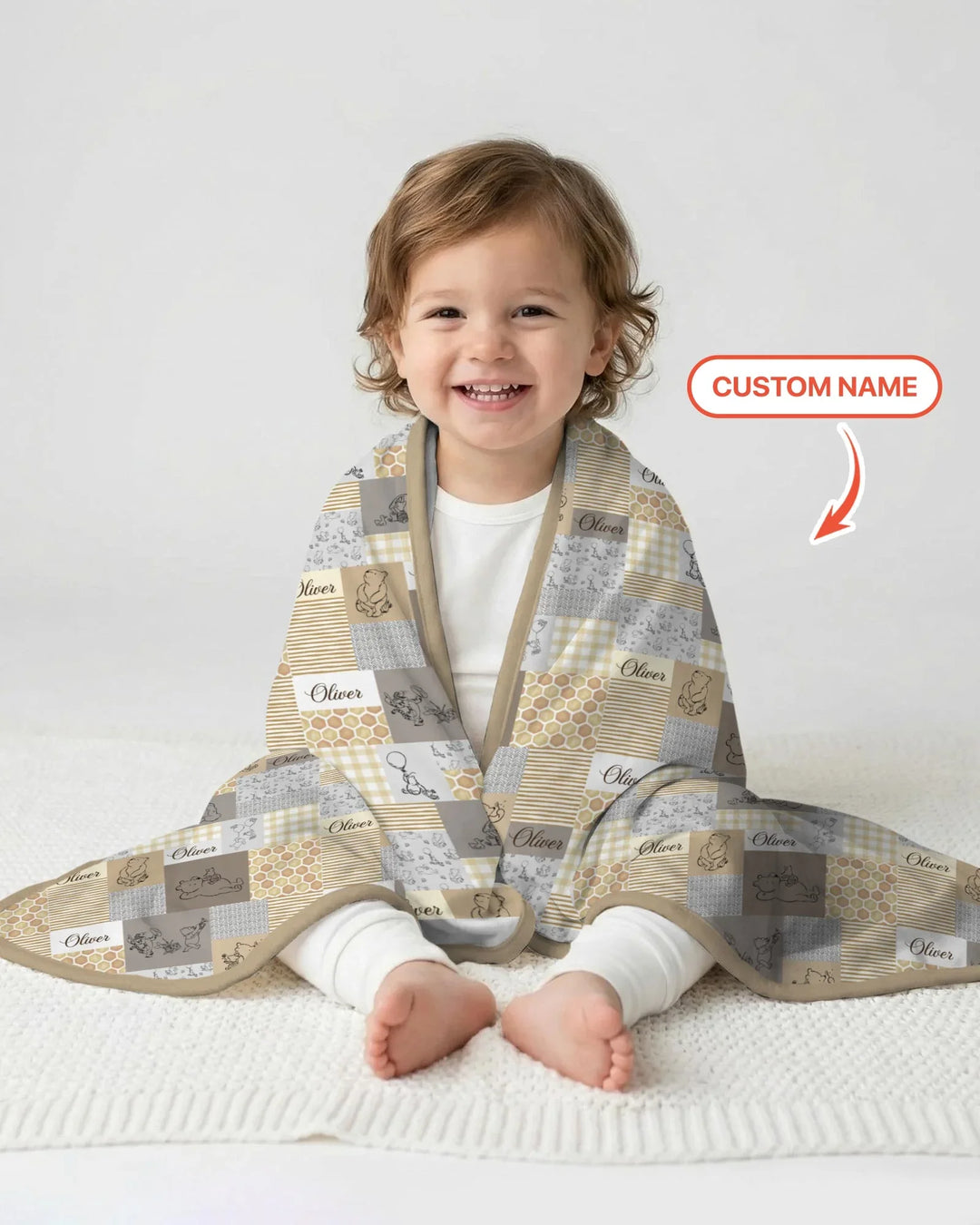 Personalized Classic Bear Patchwork Bamboo Blanket