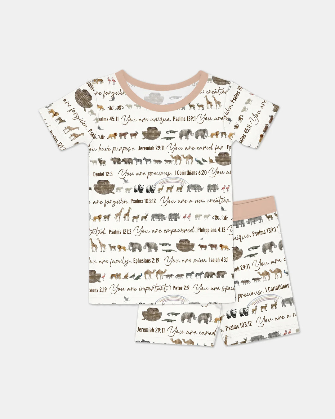 Biblical Noah's Ark Bamboo Two Piece Short Sleeve Shorts Pajama Set